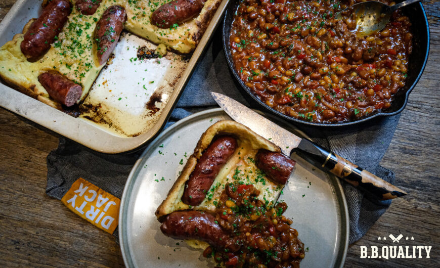 Toad in the hole recept met Iberico braadworsten | Beef Tallow | Spekblokjes | SPG rub | The Original | Angus brisket gerookt en gegaard | Amandel rookchunks | BBQuality