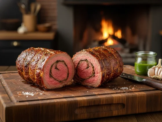 Angus bavette rollade met chimichurri kruiden gegaard