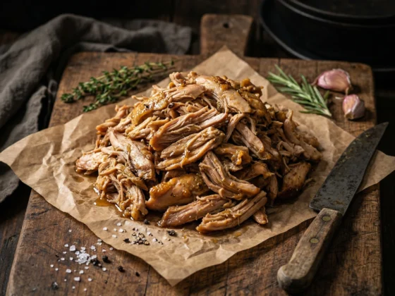 Kant en klare pulled chicken gemaakt van kipdijfilet